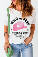 Load image into Gallery viewer, Slogan Graphic Cuffed Tee Round Neck Tee Shirt
