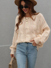 Load image into Gallery viewer, Cable-Knit Openwork Round Neck Sweater
