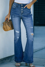 Load image into Gallery viewer, Button Fly Distressed Flared Jeans
