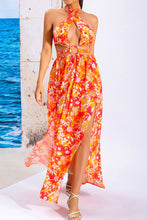 Load image into Gallery viewer, Floral Cutout Halter Neck Split Dress
