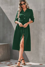 Load image into Gallery viewer, Collared Neck Tie Waist Midi Shirt Dress
