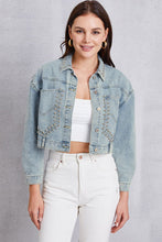Load image into Gallery viewer, Studded Dropped Shoulder Denim Jacket
