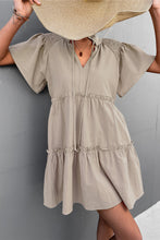 Load image into Gallery viewer, Tie-Neck Frill Trim Tiered Dress

