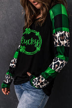 Load image into Gallery viewer, LUCKY Plaid Round Neck T-Shirt

