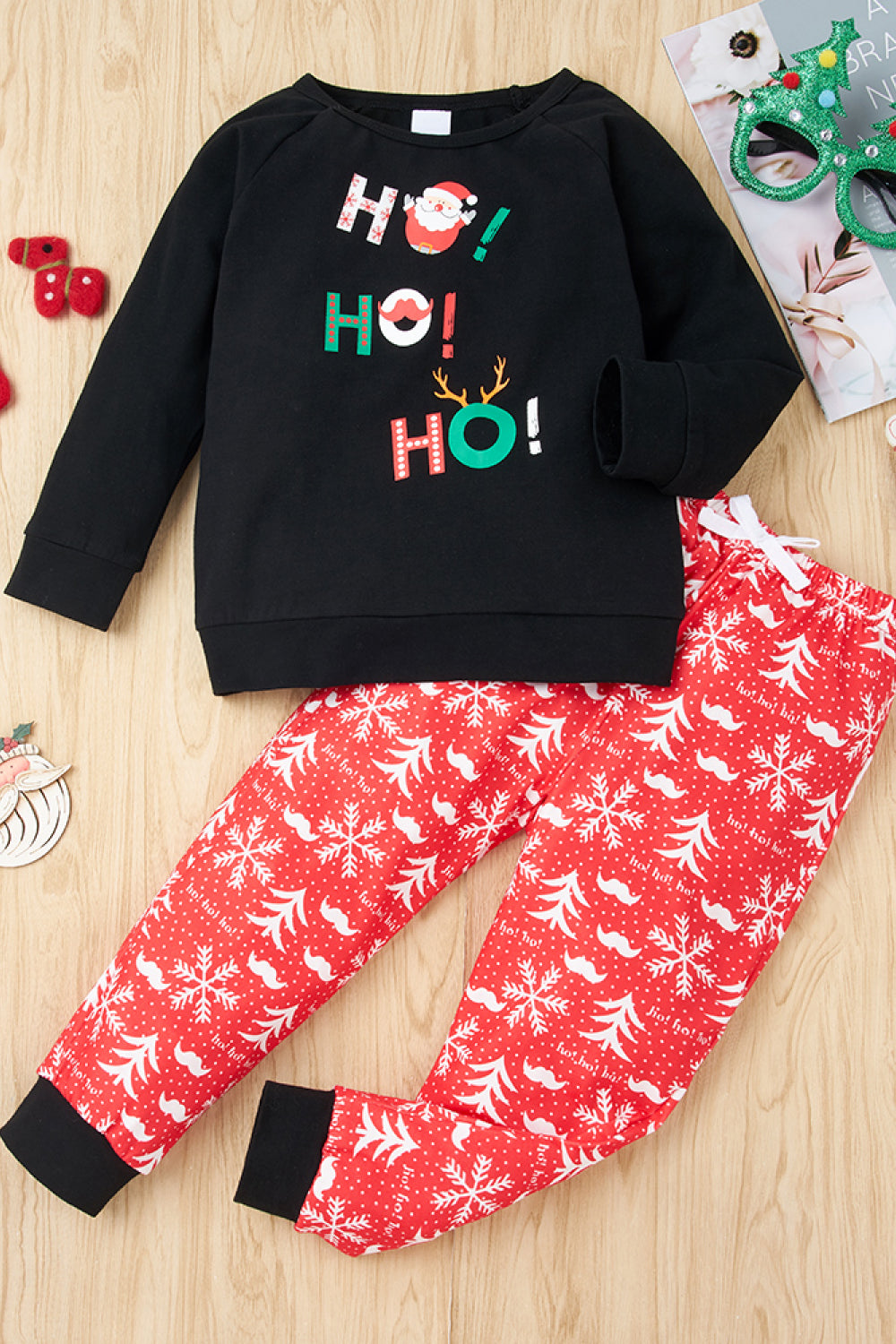 Girls Christmas Pattern Top and Pants Set