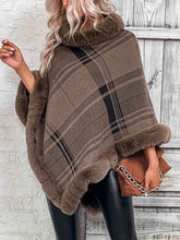 Load image into Gallery viewer, Plaid Faux Fur Trim Poncho
