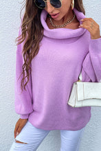 Load image into Gallery viewer, Rib-Knit Lantern Sleeve Turtleneck Sweater
