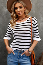 Load image into Gallery viewer, Striped Tie Back Flare Sleeve Knit Top
