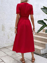 Load image into Gallery viewer, V-Neck Decorative Button Slit Midi Dress
