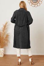 Load image into Gallery viewer, Double-Breasted Belted Longline Denim Jacket
