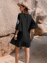 Load image into Gallery viewer, Printed Tie Neck Flounce Sleeve Mini Dress
