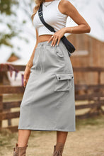 Load image into Gallery viewer, Drawstring Waist Slit Denim Skirt
