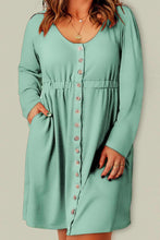 Load image into Gallery viewer, Plus Size Button Front Elastic Waist Long Sleeve Dress
