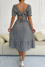 Load image into Gallery viewer, Plaid Cutout Square Neck Smocked Dress
