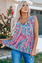 Load image into Gallery viewer, Printed Flutter Sleeve V-Neck Top cf
