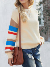 Load image into Gallery viewer, Striped Dropped Shoulder Crewneck Ribbed Trim Sweater
