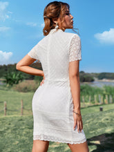 Load image into Gallery viewer, Scalloped Hem Short Sleeve Mock Neck Lace Dress
