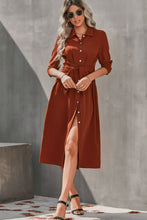 Load image into Gallery viewer, Collared Neck Tie Waist Midi Shirt Dress
