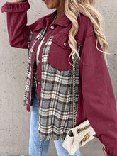 Load image into Gallery viewer, Plaid Button Up Dropped Shoulder Jacket
