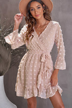 Load image into Gallery viewer, Swiss Dot Ruffled Tie-Waist Surplice Dress

