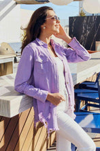 Load image into Gallery viewer, American Bazi Full Size Distressed Button Down Denim Jacket in Lavender
