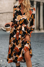 Load image into Gallery viewer, Printed Half Button Tie-Waist Pleated Dress
