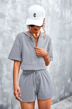 Load image into Gallery viewer, Half Zip Cropped Hooded T-Shirt and Shorts Set
