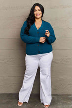 Load image into Gallery viewer, Zenana Kiss Me Tonight Full Size Button Down Cardigan in Teal
