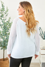 Load image into Gallery viewer, Plus Size Sheer Striped Sleeve V-Neck Top
