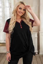 Load image into Gallery viewer, Plus Size Contrast Twisted Henley Tee
