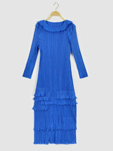 Load image into Gallery viewer, Frill Trim Accordion Pleated Roll Collar Dress
