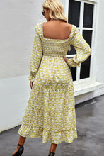Load image into Gallery viewer, Floral Smocked Square Neck Slit Midi Dress
