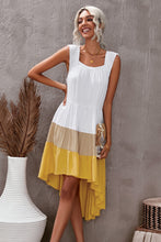 Load image into Gallery viewer, Color Block Square Neck High-Low Midi Dress
