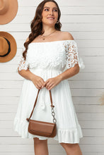 Load image into Gallery viewer, Plus Size Tassel Tie Spliced Lace Off-Shoulder Dress
