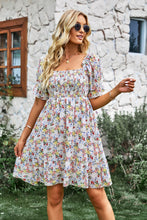 Load image into Gallery viewer, Floral Square Neck Smocked Frill Trim Dress
