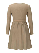Load image into Gallery viewer, Surplice Neck Tie Front Pleated Sweater Dress
