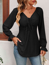 Load image into Gallery viewer, Tie Front V-Neck Puff Sleeve Blouse
