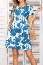 Load image into Gallery viewer, Printed Round Neck Short Sleeve Mini Dress with Pockets
