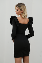 Load image into Gallery viewer, Ruffle Shoulder Lace-Up Ruched Bodycon Dress
