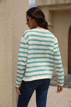 Load image into Gallery viewer, Striped Round Neck Button-Down Dropped Shoulder Cardigan
