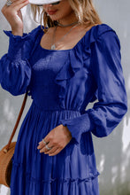 Load image into Gallery viewer, Smocked Square Neck Ruffle Trim Tiered Dress
