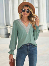 Load image into Gallery viewer, V-Neck Eyelet Flounce Sleeve Blouse
