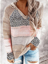 Load image into Gallery viewer, Full Size Openwork Leopard Drawstring Hooded Sweater
