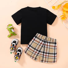 Load image into Gallery viewer, Kids Dinosaur Graphic Tee and Plaid Shorts Set
