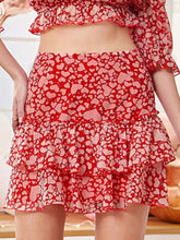 Load image into Gallery viewer, Heart Print Tiered Mini Skirt
