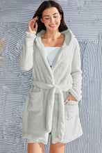 Load image into Gallery viewer, Fuzzy Tied Pocketed Hooded Lounge Nightgown
