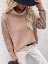 Load image into Gallery viewer, Button Detail Rib-Knit Turtleneck Sweater
