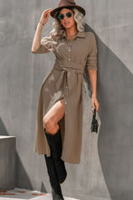 Load image into Gallery viewer, Collared Neck Tie Waist Midi Shirt Dress
