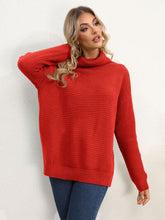 Load image into Gallery viewer, Slit Turtleneck Dropped Shoulder Sweater
