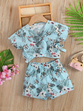 Load image into Gallery viewer, Girls Floral V-Neck Tee and Shorts Set
